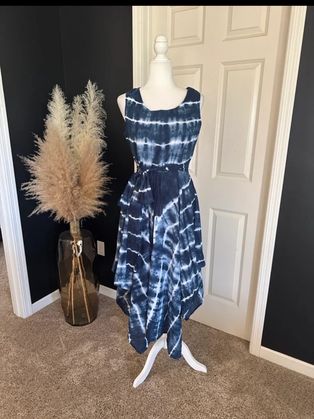 Vintage Studio West 100% Cotton Blue/White Tie-Dye Handkerchief Midi Dress
Med - Picture 1 of 12